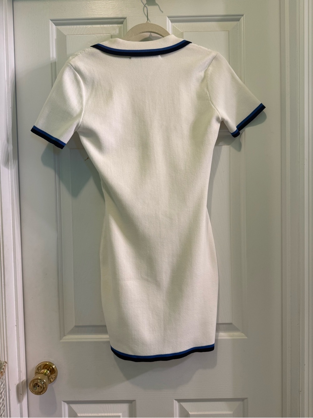 English Factory White Mini Polo Dress with Navy Trim - Picture 2 of 5